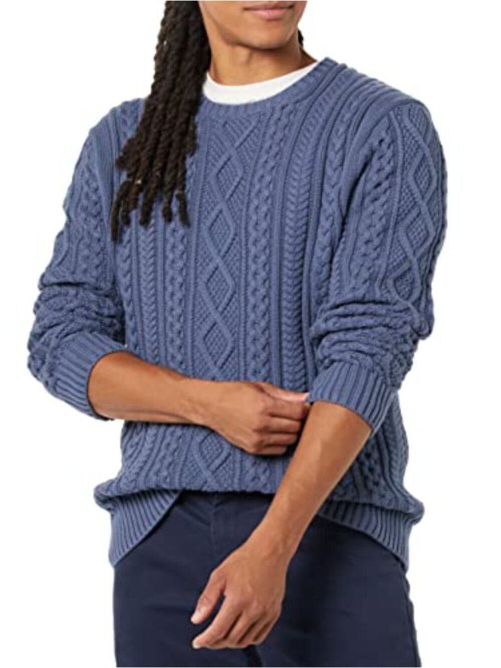 Men's Long-Sleeve 100% Cotton Fisherman Cable Crewneck Sweater Regular Fit